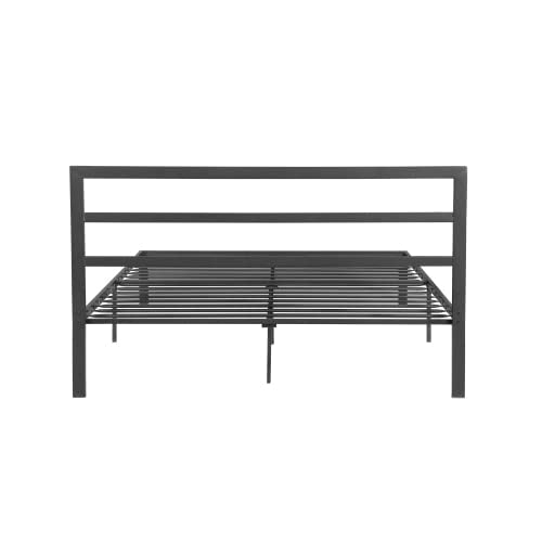 14 Inch Queen Size Black Metal Platform Bed with Spindle Headboard R51016