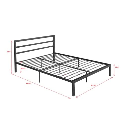 14 Inch Queen Size Black Metal Platform Bed with Spindle Headboard R51016