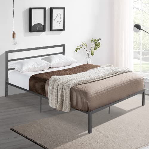 14 Inch Queen Size Black Metal Platform Bed with Spindle Headboard R51016