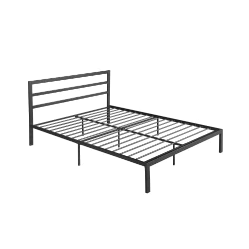 14 Inch Queen Size Black Metal Platform Bed with Spindle Headboard R51016