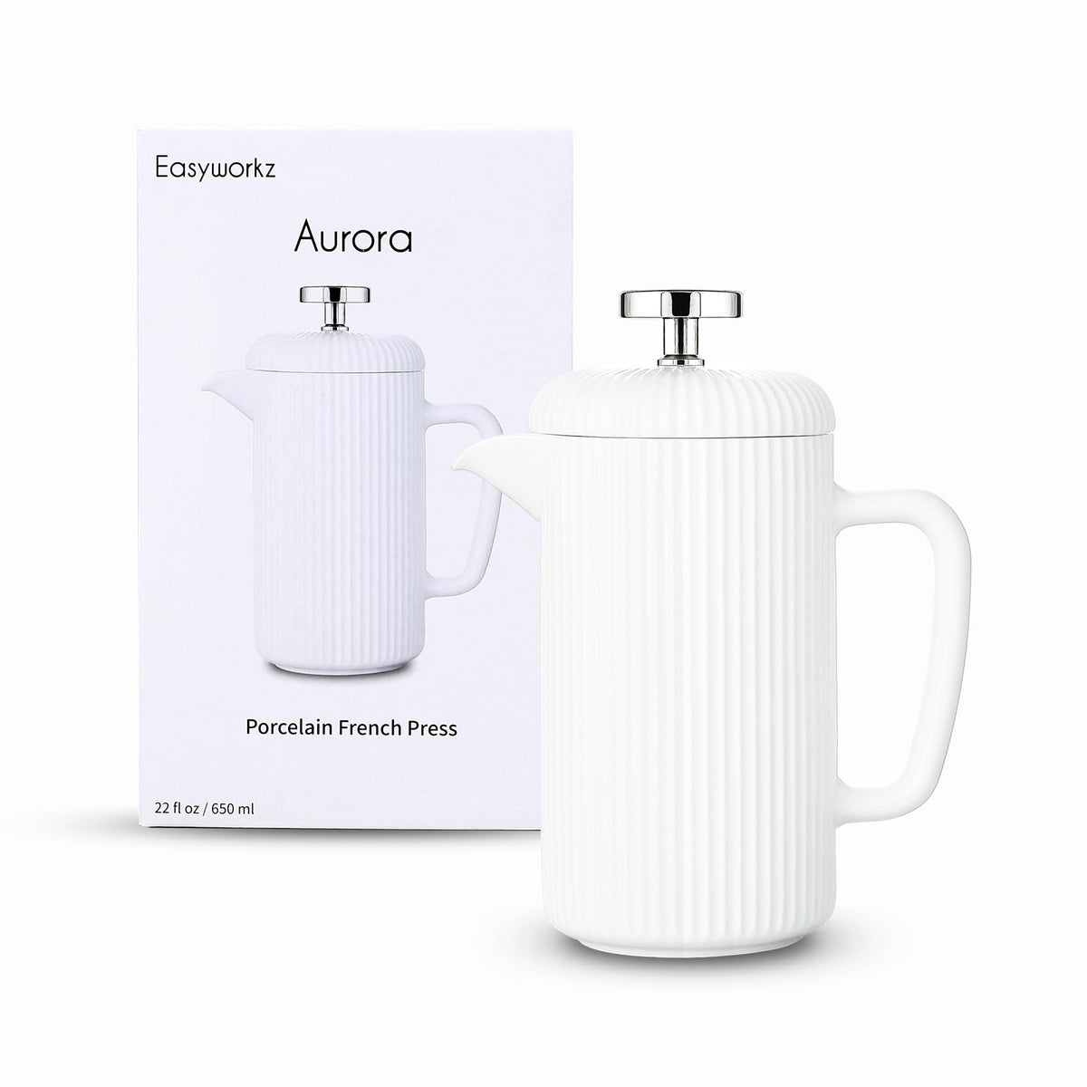 Porcelain French Press 22 fl oz Coffee Tea Maker with Stainless Steel Plunger Ivory M910088