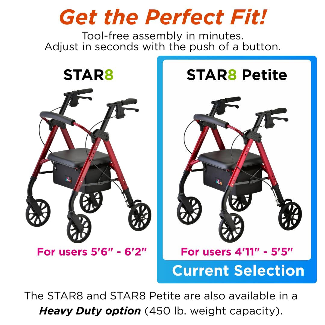 Red 8" Wheel Rollator Walker with Padded Seat W520083