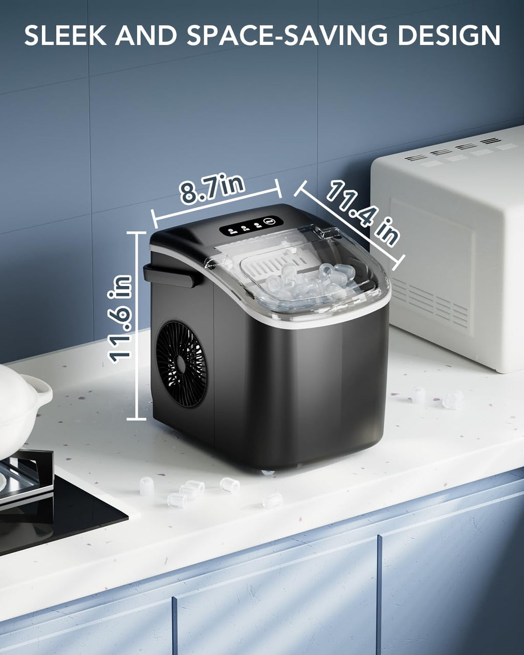 Black Countertop Ice Maker with Ice Scoop & Basket I2509