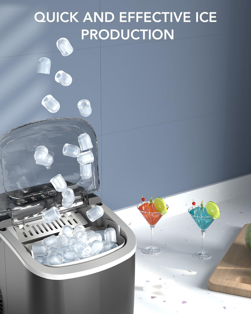 Black Countertop Ice Maker with Ice Scoop & Basket I2509