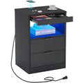 Black LED Nightstand with Wireless Charging Station and 2 Drawers P67784