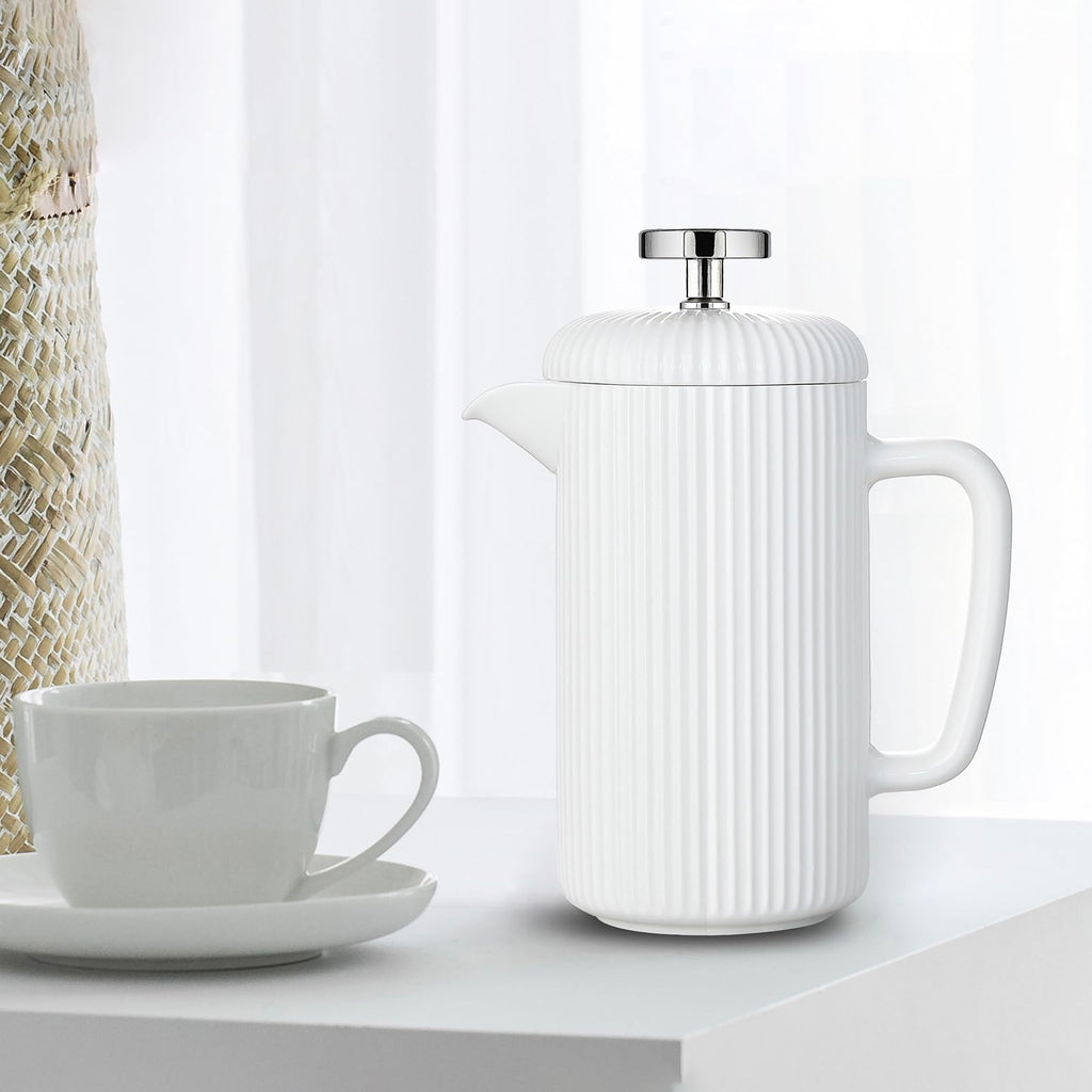 Porcelain French Press 22 fl oz Coffee Tea Maker with Stainless Steel Plunger Ivory M910088