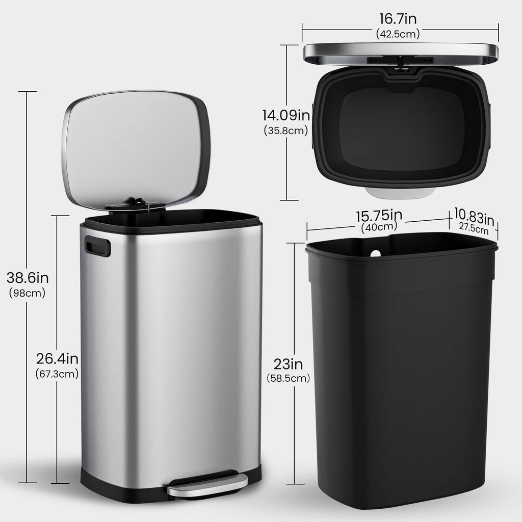 13.2 Gallon Stainless Steel Step Trash Can with Lid Q9389