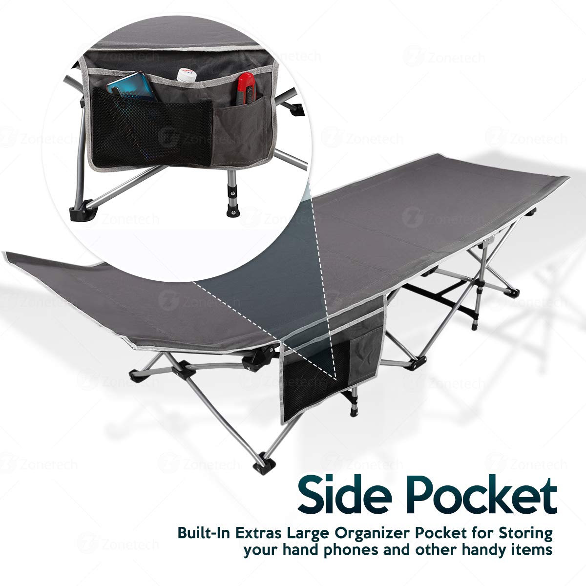 Folding Lightweight Portable Heavy Duty Travel Cot with Large Pocket P5806