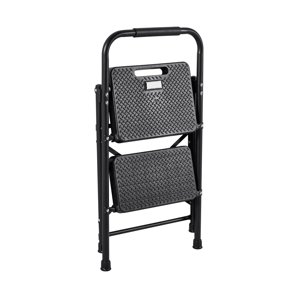 2 Step Folding Steel Ladder 600 lbs Capacity Black T95937