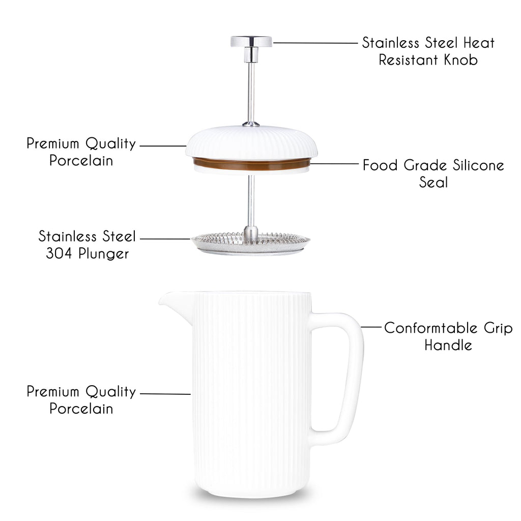 Porcelain French Press 22 fl oz Coffee Tea Maker with Stainless Steel Plunger Ivory M910088