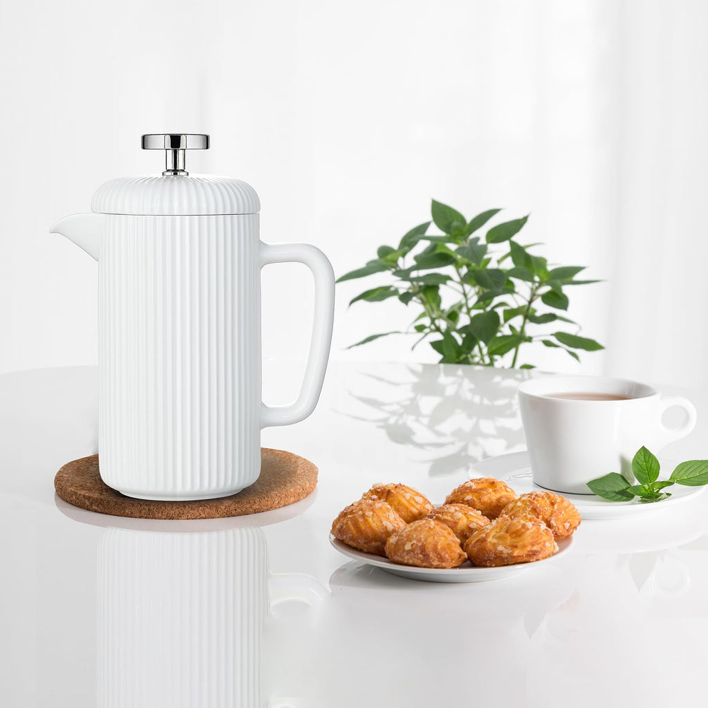 Porcelain French Press 22 fl oz Coffee Tea Maker with Stainless Steel Plunger Ivory M910088