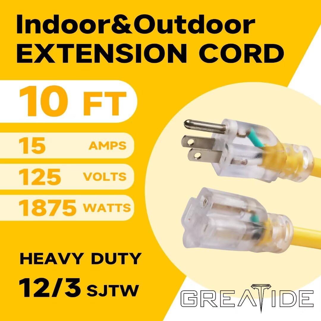 12 Gauge 10 FT Lighted End Outdoor Extension Cord I5456