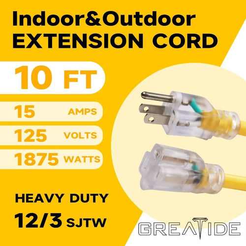 12 Gauge 10 FT Lighted End Outdoor Extension Cord I5456