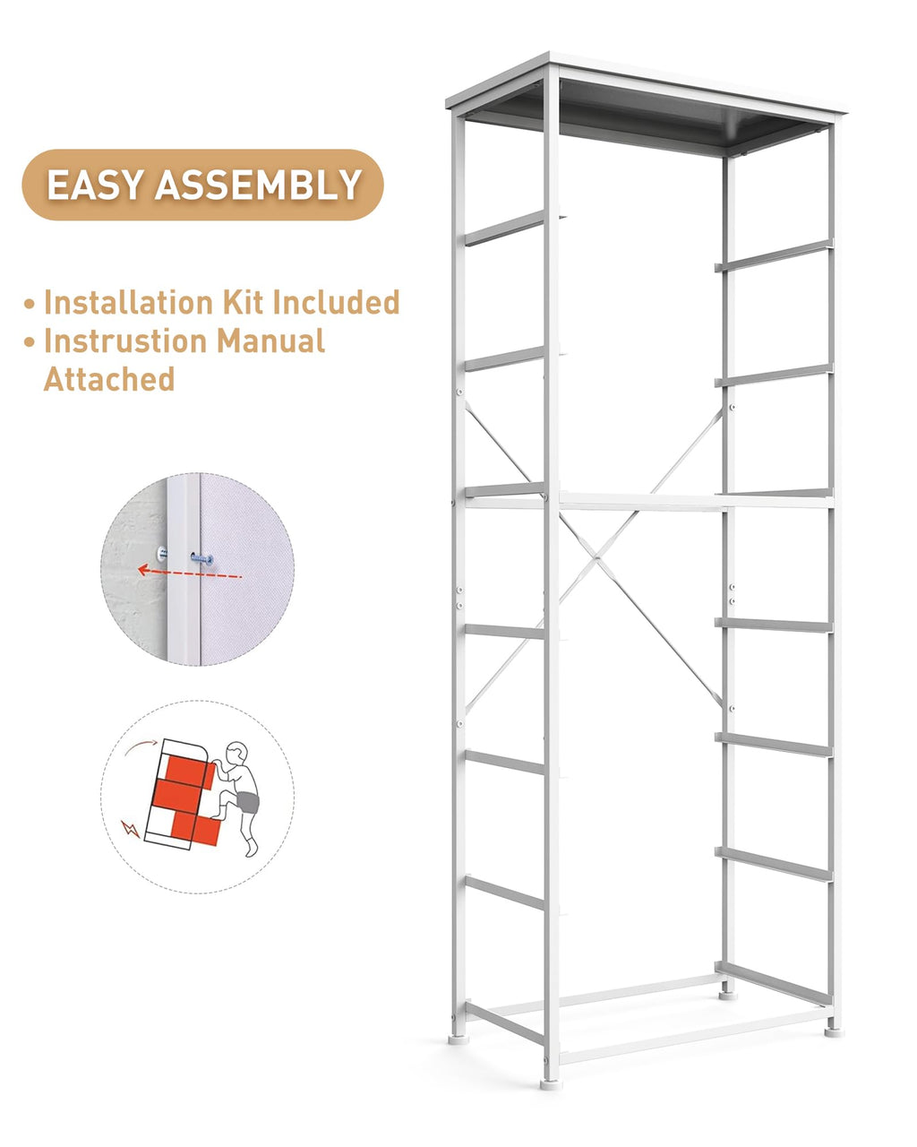 Tall Fabric 7 Drawer Dresser with Steel Frame Wood Top E11485