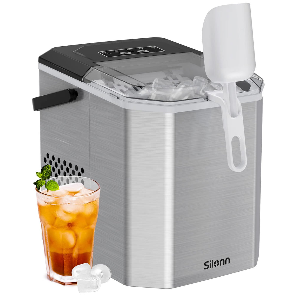 Stainless Steel Portable Countertop Ice Maker with Basket and Scoop K6778