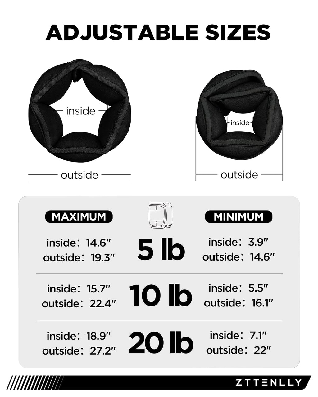 Adjustable Ankle Weights 1 Pair 5 10 15 18 20 Lbs B390084