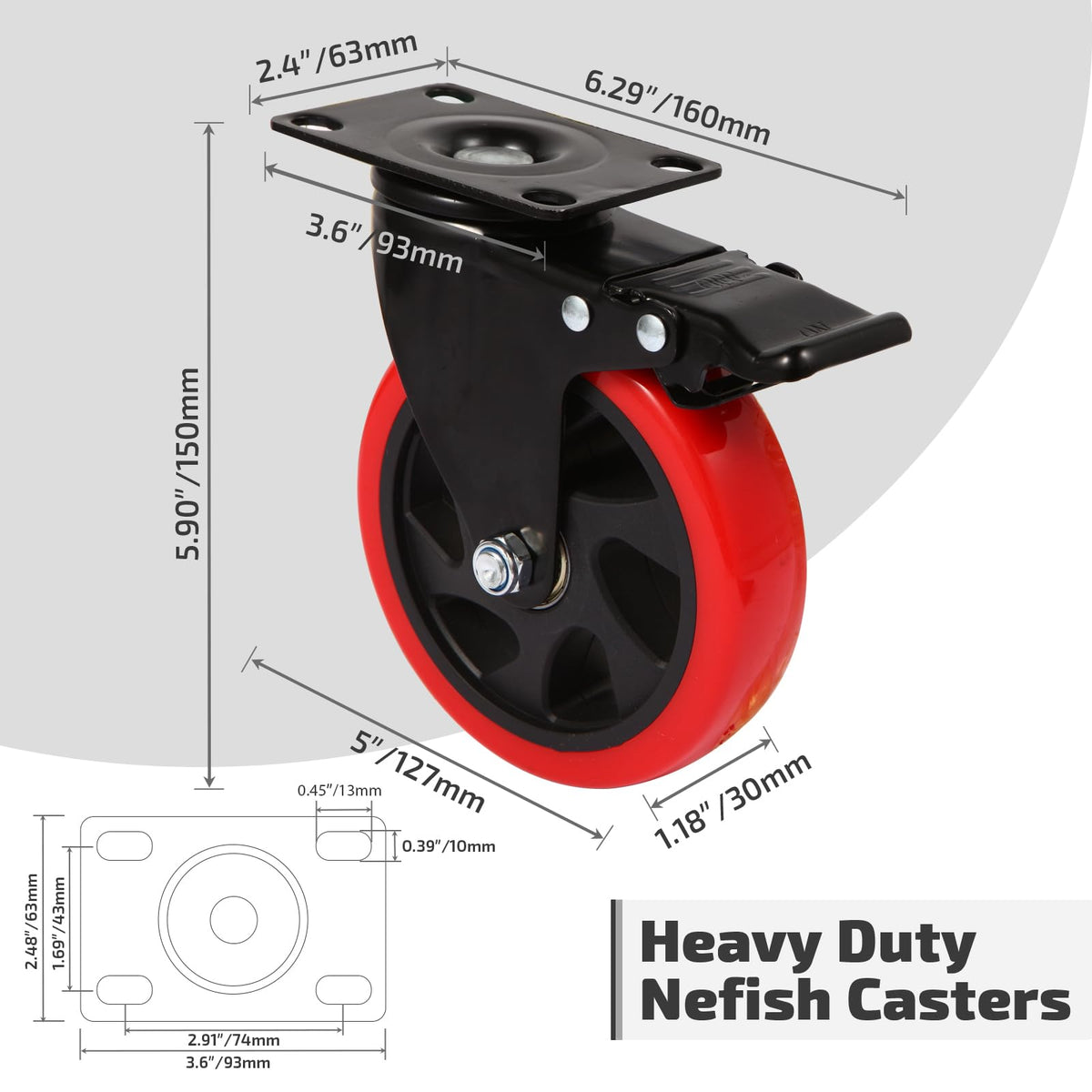 5 Inch Swivel Caster Wheel Set of 4 with Brake J19636