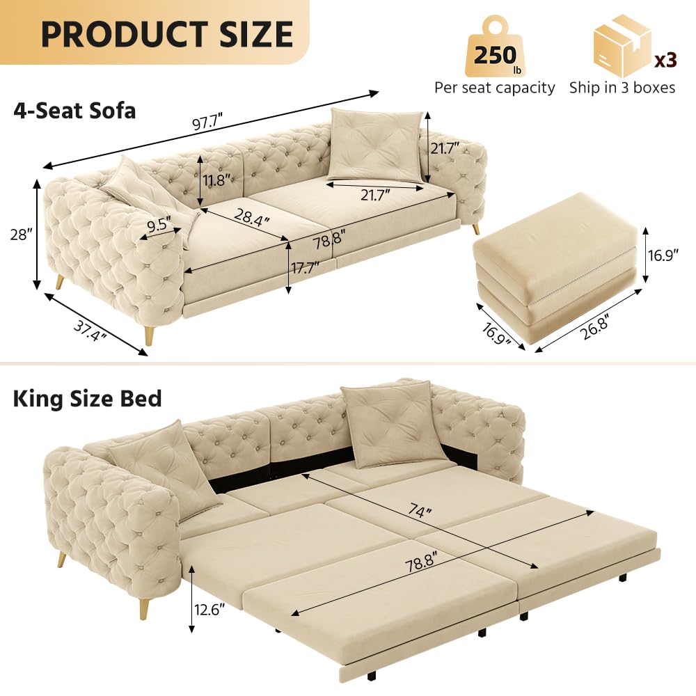King Size Velvet Sleeper Sofa Bed C924838