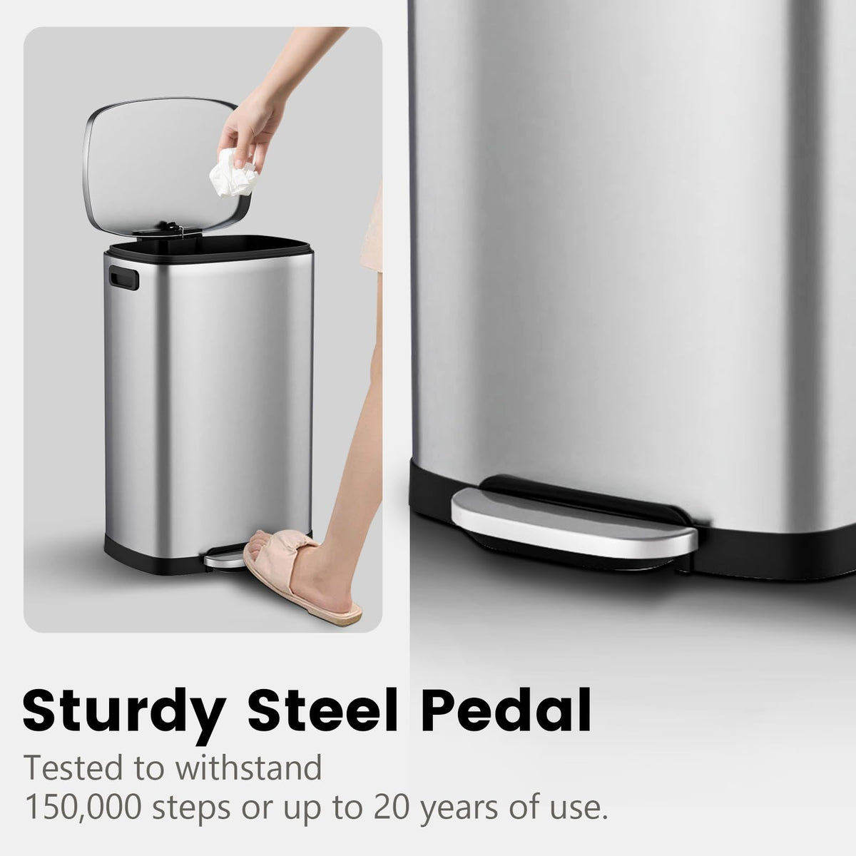 13.2 Gallon Stainless Steel Step Trash Can with Lid Q9389
