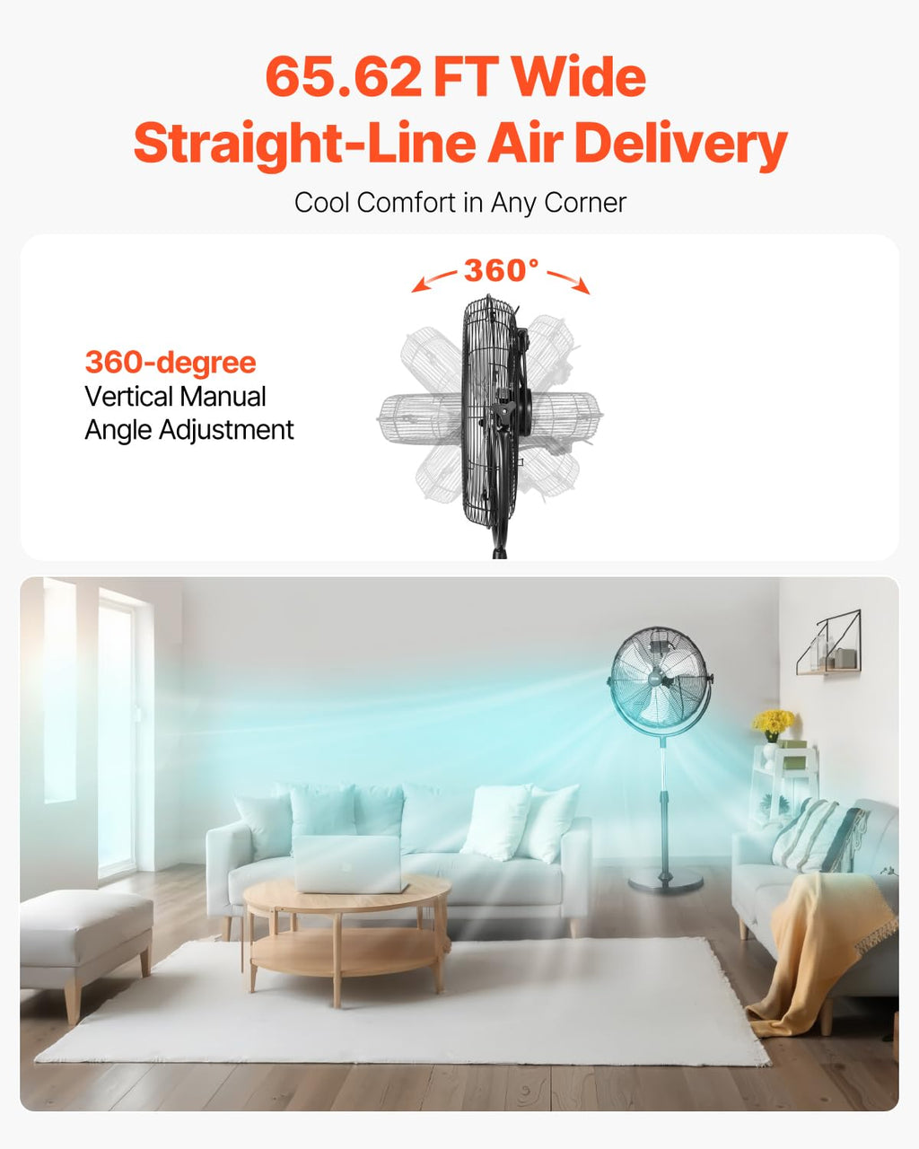 18 Inch Adjustable Height Standing Fan with 3 Speeds, Black V730