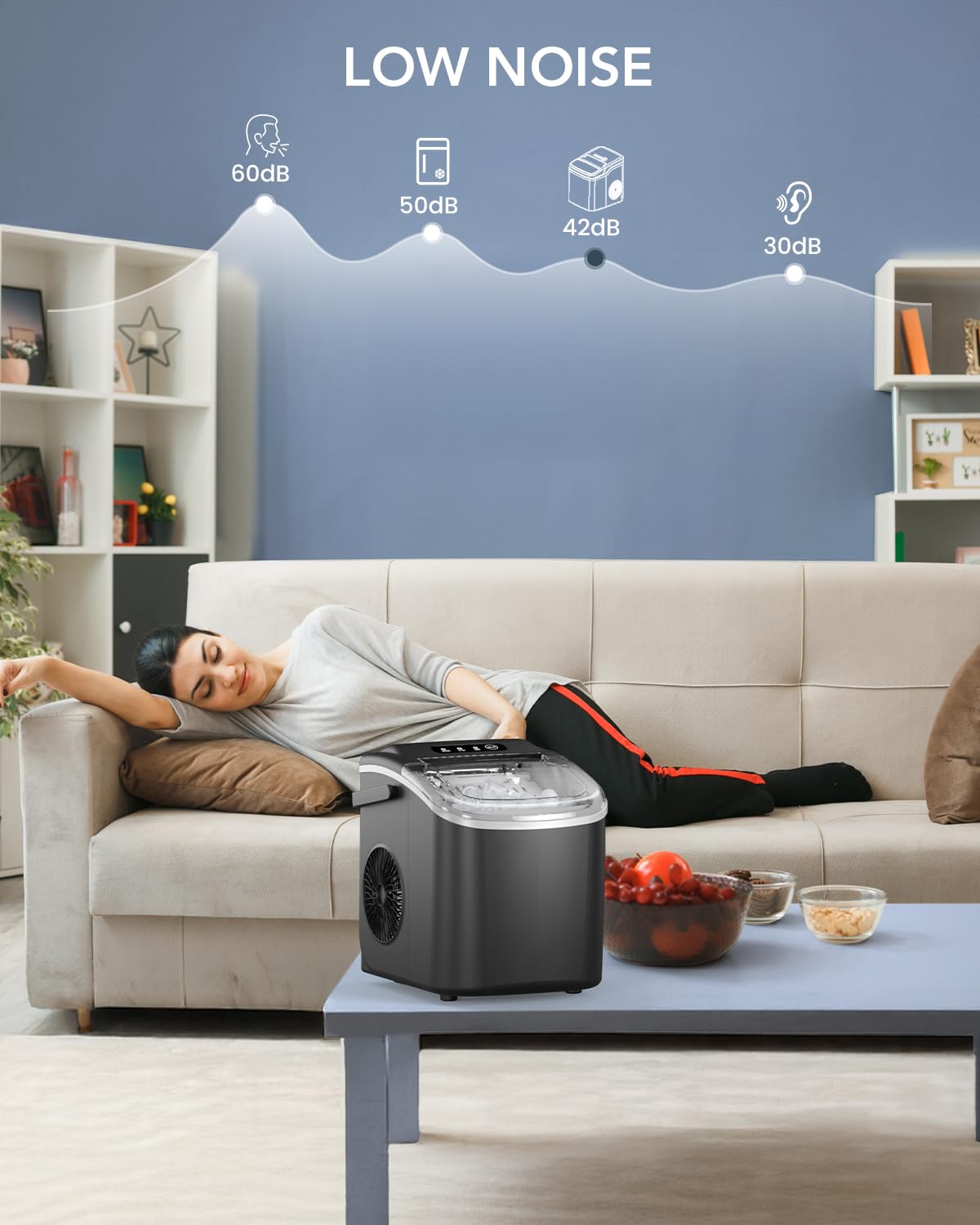 Black Countertop Ice Maker with Ice Scoop & Basket I2509