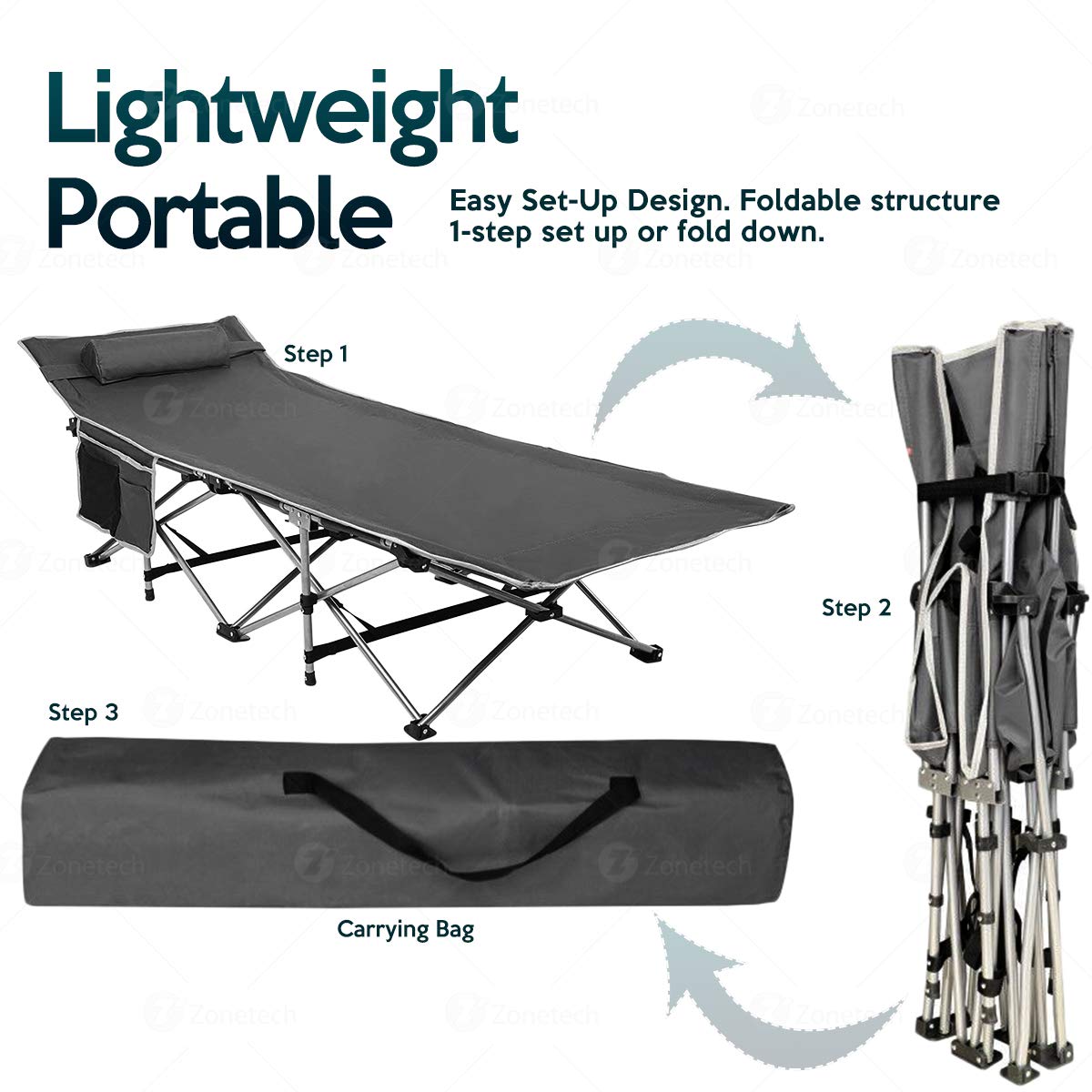 Folding Lightweight Portable Heavy Duty Travel Cot with Large Pocket P5806
