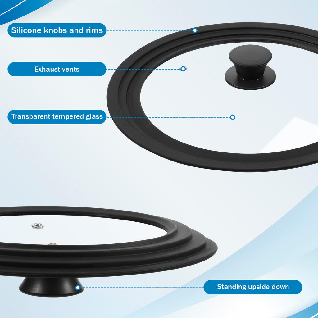 3 Pc Tempered Glass Pot Lids with Silicone Rim U115026