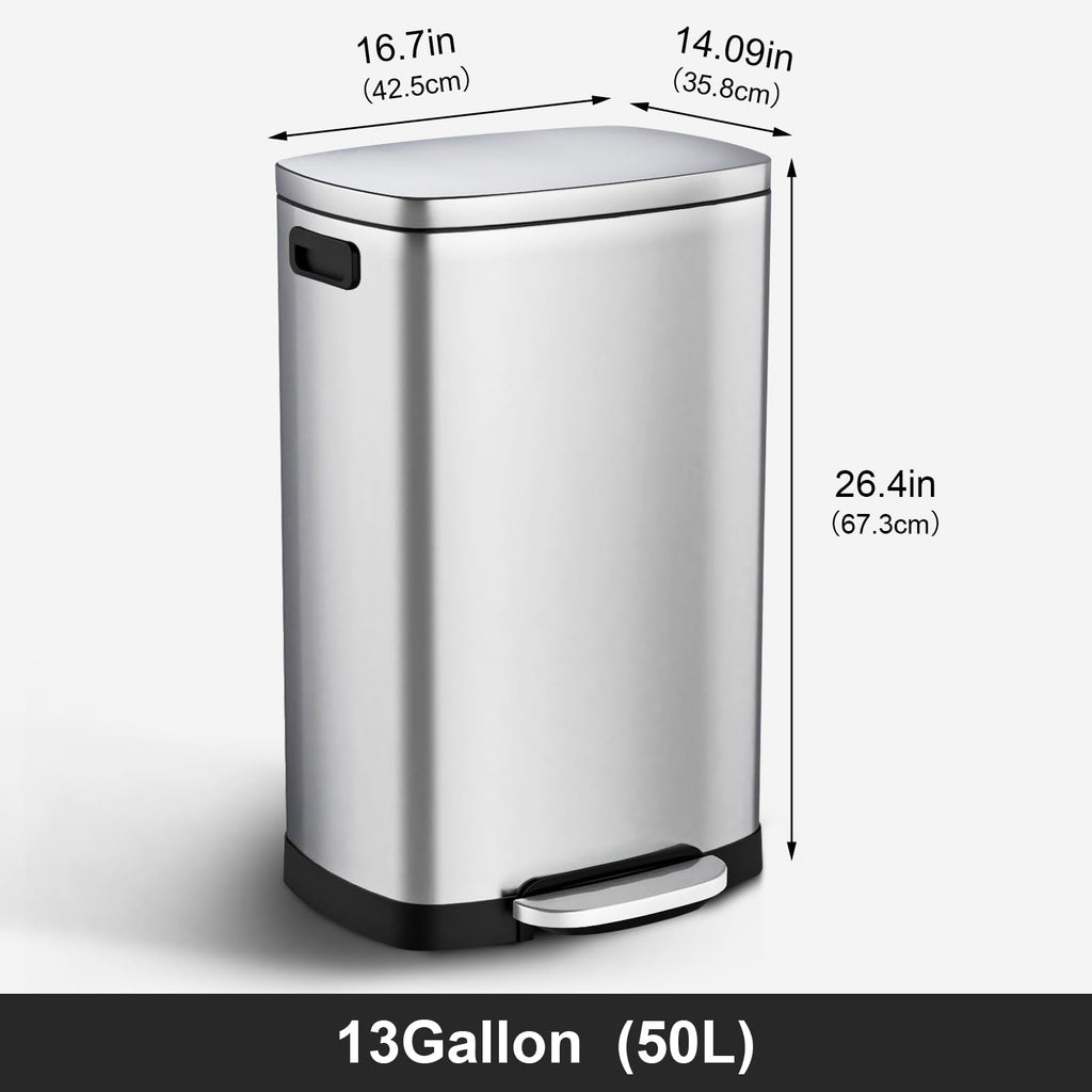 13.2 Gallon Stainless Steel Step Trash Can with Lid Q9389