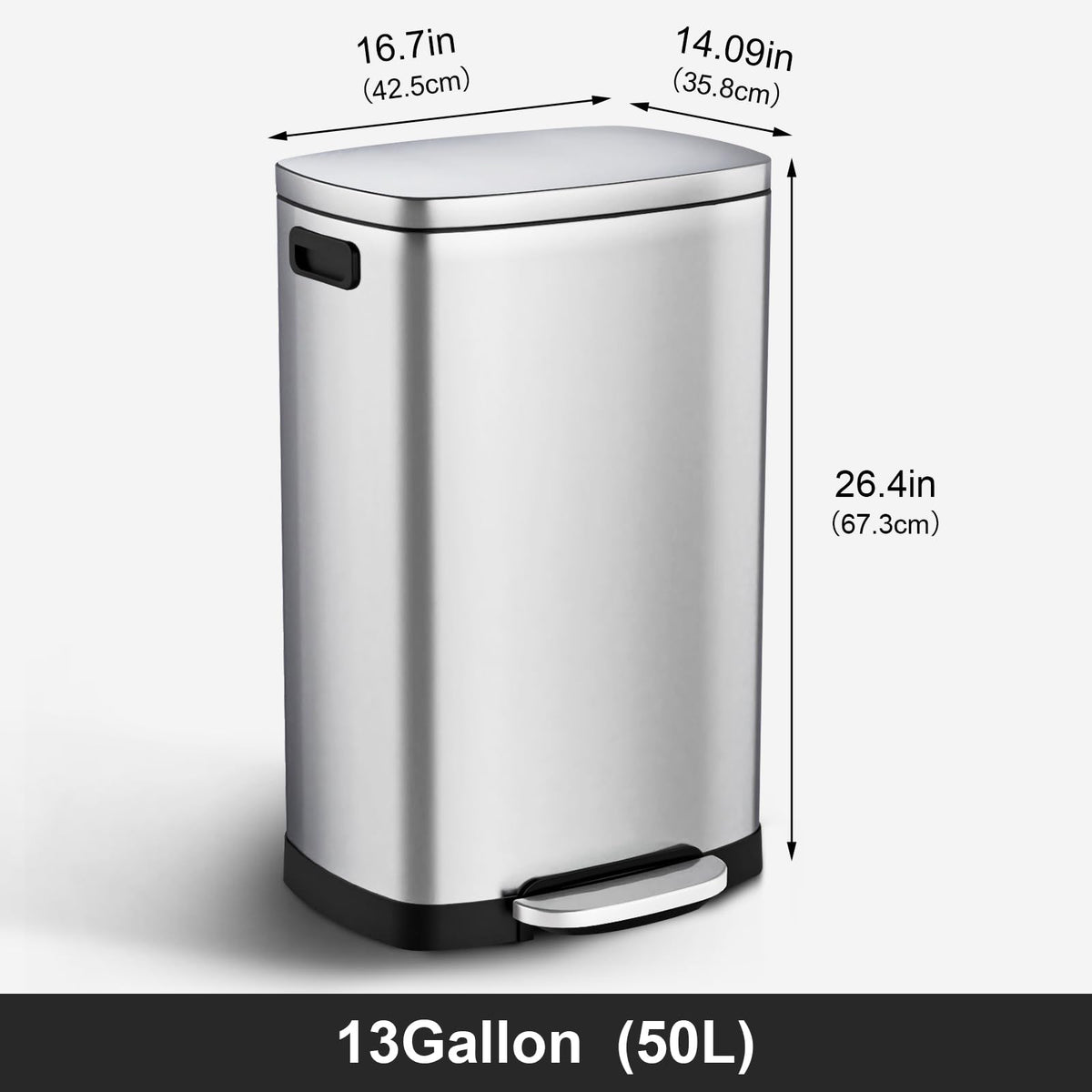 13.2 Gallon Stainless Steel Step Trash Can with Lid Q9389