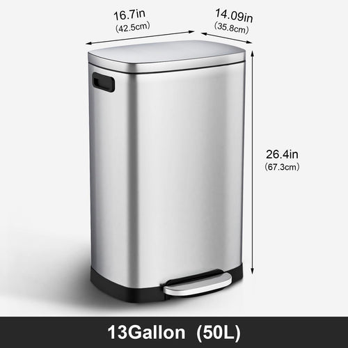 13.2 Gallon Stainless Steel Step Trash Can with Lid Q9389