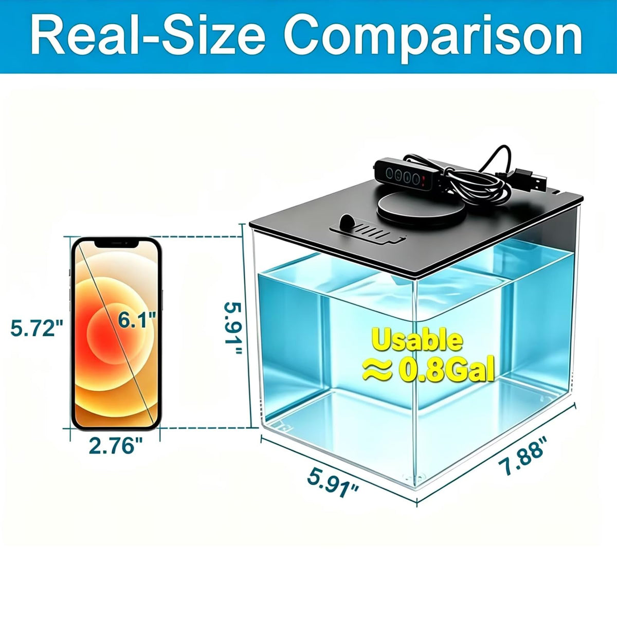 1 Gallon Betta Fish Tank with LED Light and Water Filter Pump Y524