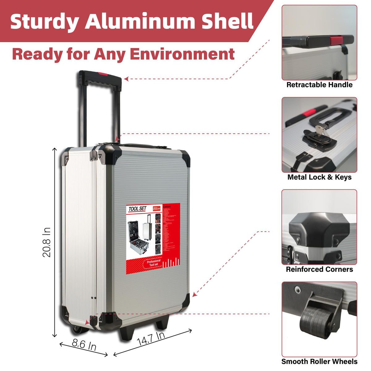 515 Pcs Household Tool Kit Aluminum Trolley Case Y5021