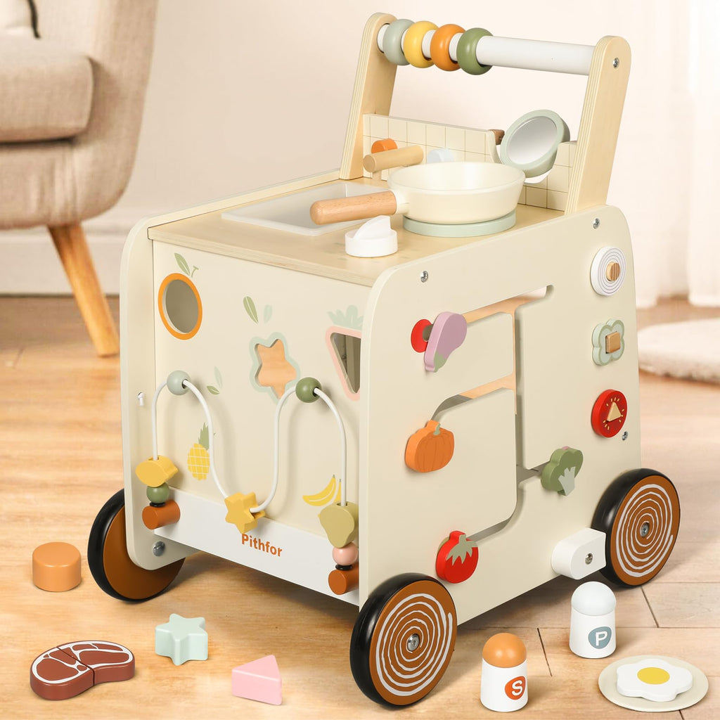 Wooden Baby Push Walker with Pretend Kitchen T607699