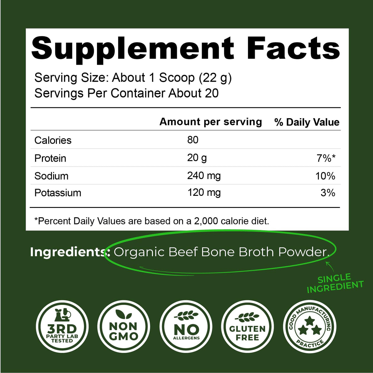 Organic Grass Fed Beef Bone Broth Protein Powder 16oz G207691