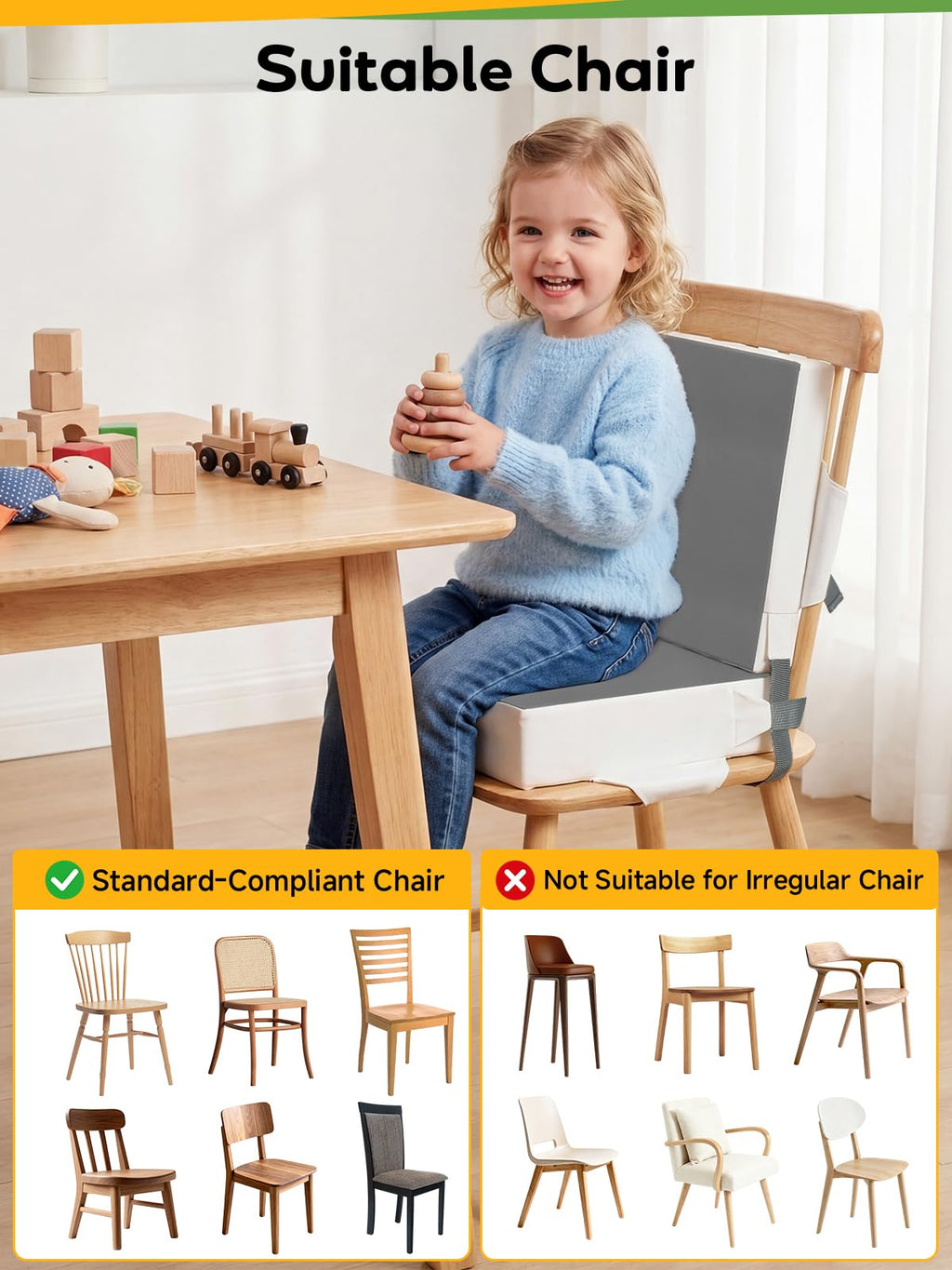 Grey Toddler Booster Seat for Kitchen Chair I998