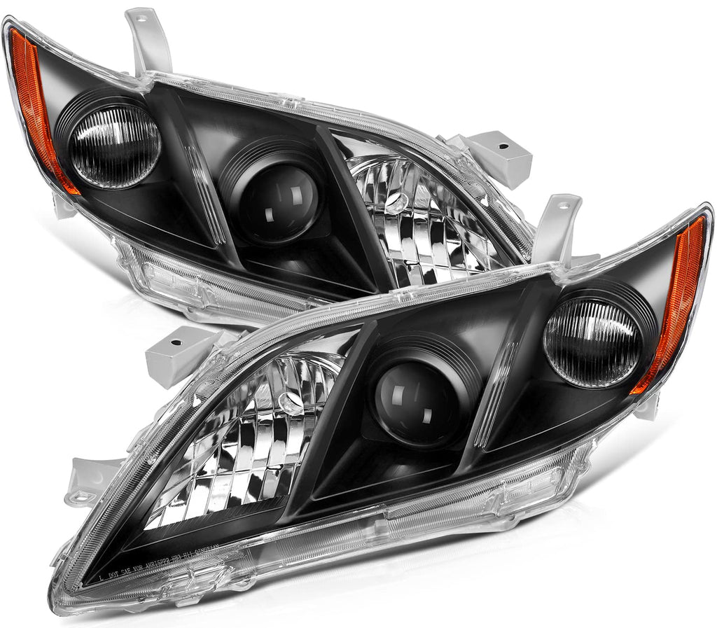 Black Housing Amber Reflector Clear Lens Headlights Assembly Pair Z132543