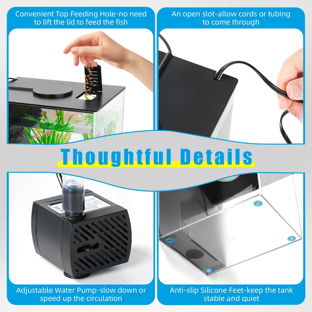 1 Gallon Betta Fish Tank with LED Light and Water Filter Pump Y524