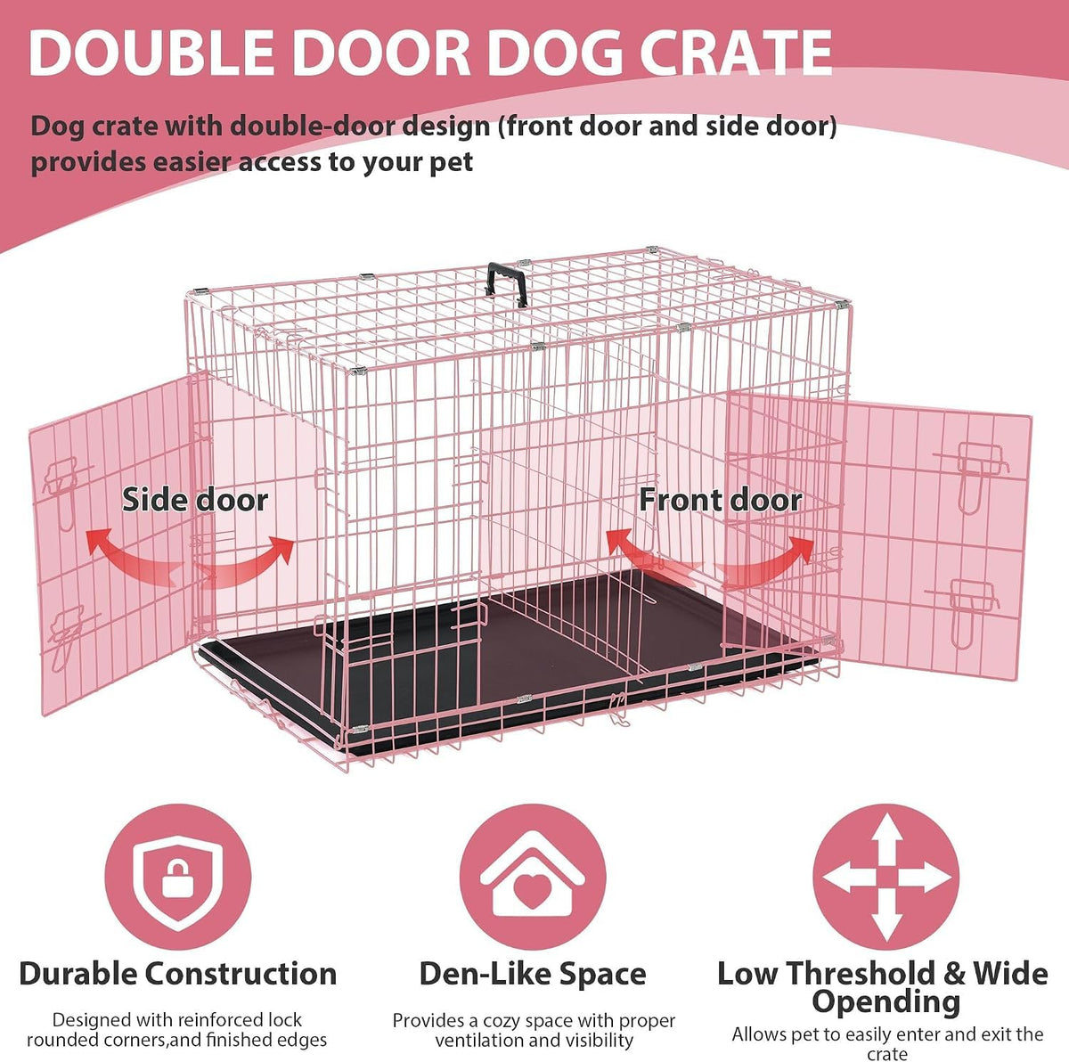 36 Inch Foldable Metal Dog Crate with Double Doors P490