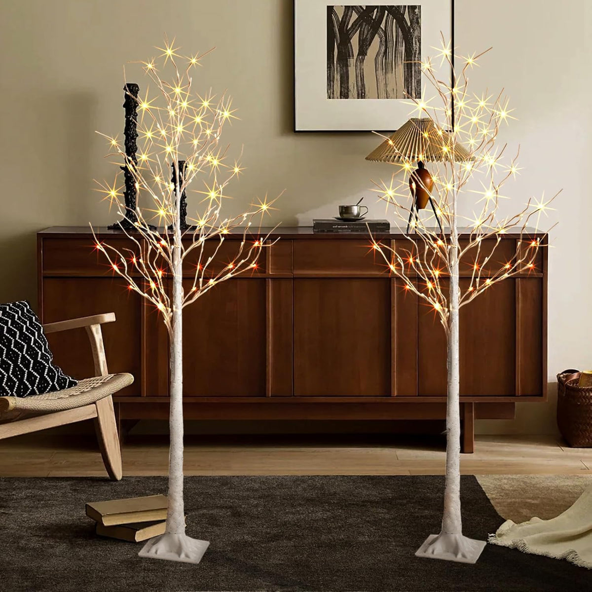 2 Pack 6 Feet Prelit White Artificial Christmas Trees W745
