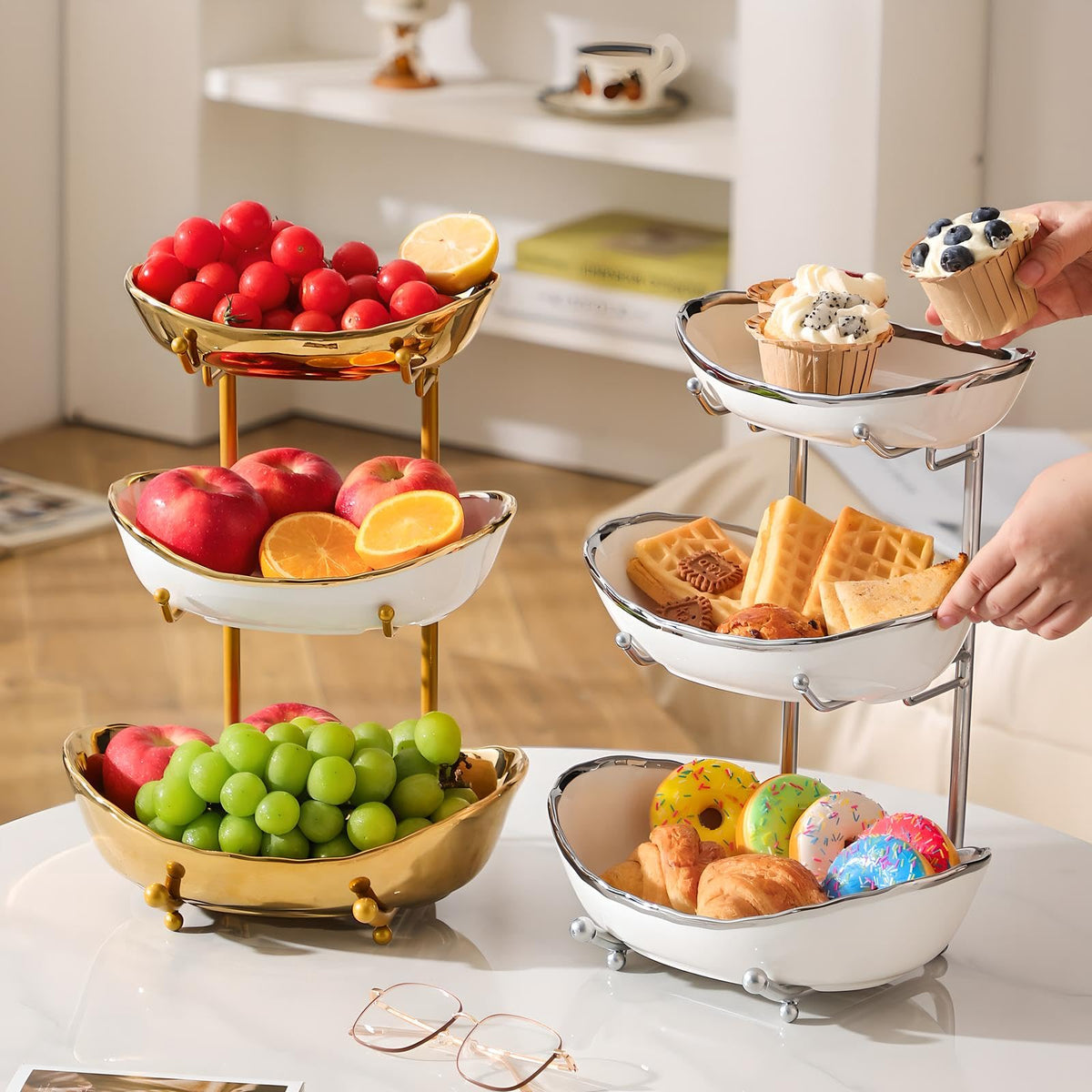 3 Tier Ceramic Fruit Bowl with Metal Stand K311