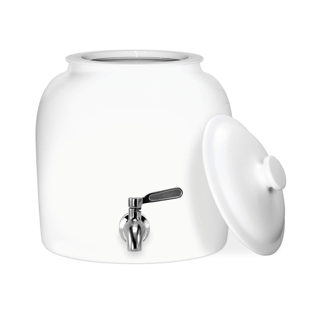 Porcelain Ceramic Crock Water Dispenser with Stainless Steel Faucet and Lid I215463