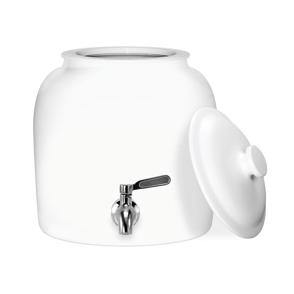Porcelain Ceramic Crock Water Dispenser with Stainless Steel Faucet and Lid I215463