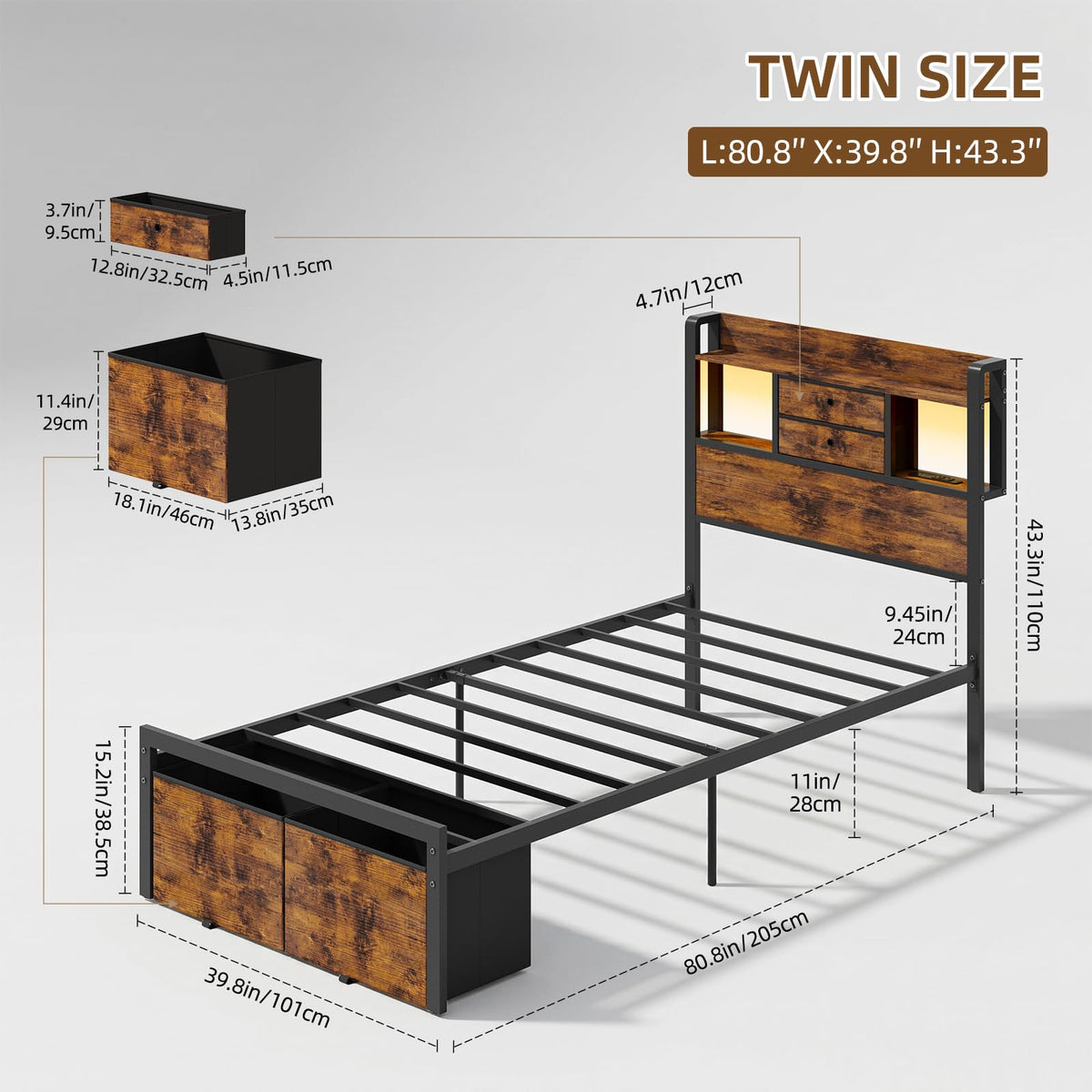 Twin Size Bed Frame with Storage K8905