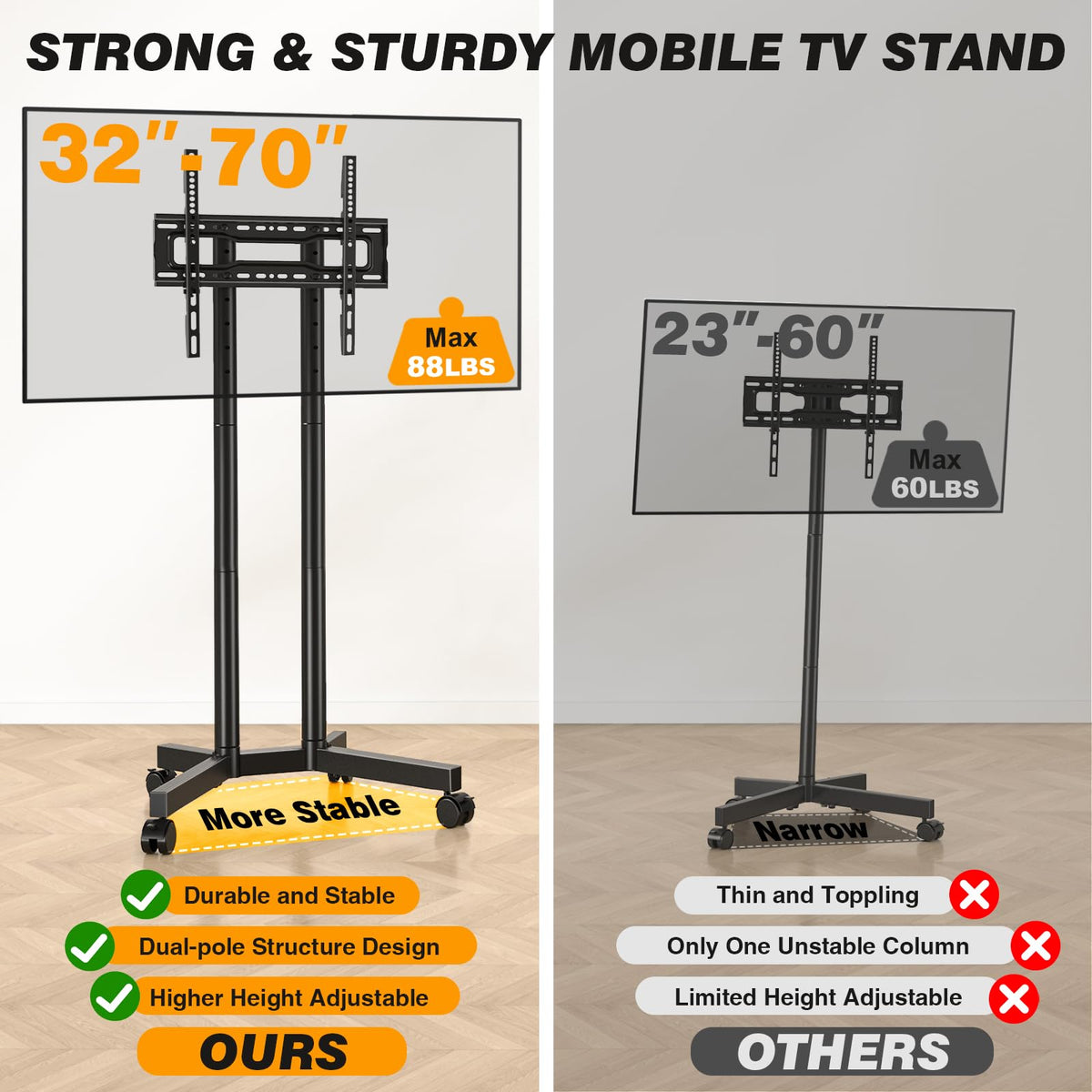Dual-Pole Rolling TV Stand for 32-75 inch TVs J5522