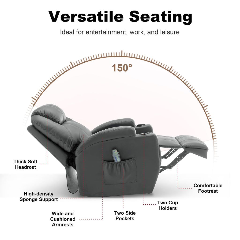 Massage Heat 360° Swivel Rocking Recliner Chair with Remote and Cup Holder U58376