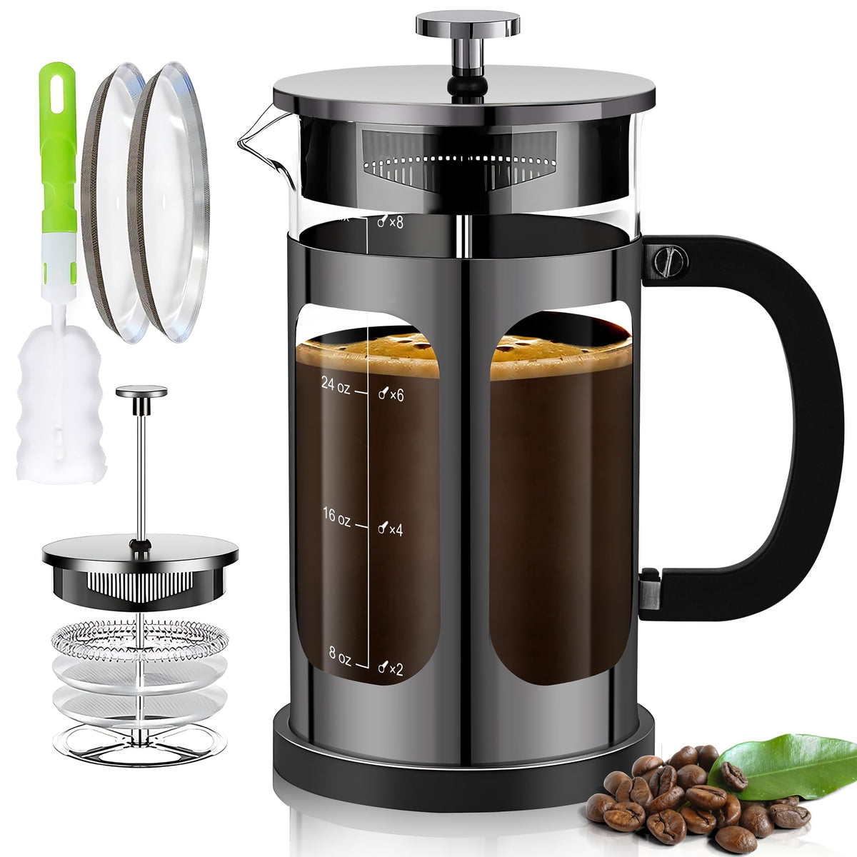 French Press Coffee Maker 34oz with 4 Filters Borosilicate Glass N542