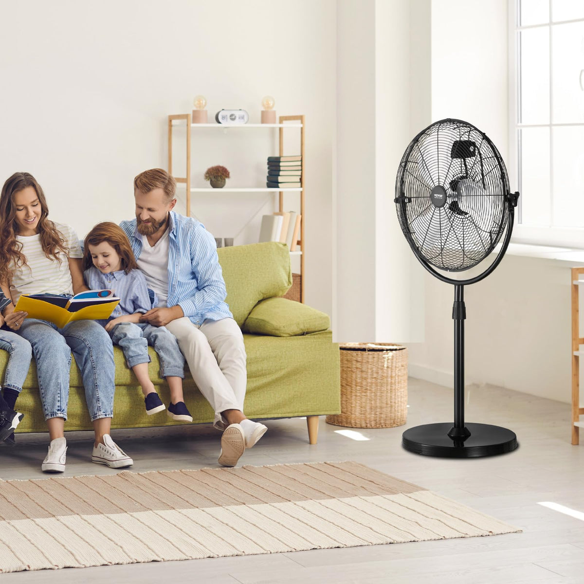 18 Inch Adjustable Height Standing Fan with 3 Speeds, Black V730