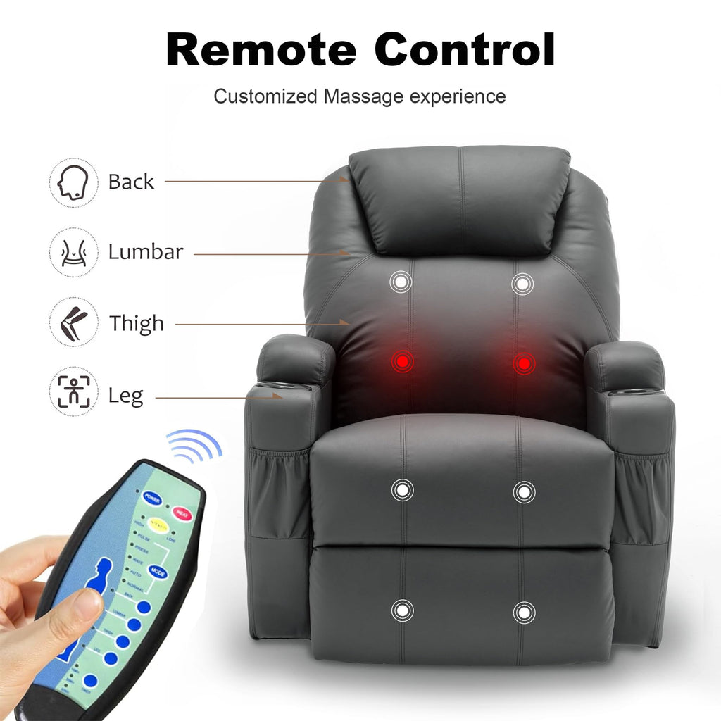 Massage Heat 360° Swivel Rocking Recliner Chair with Remote and Cup Holder U58376