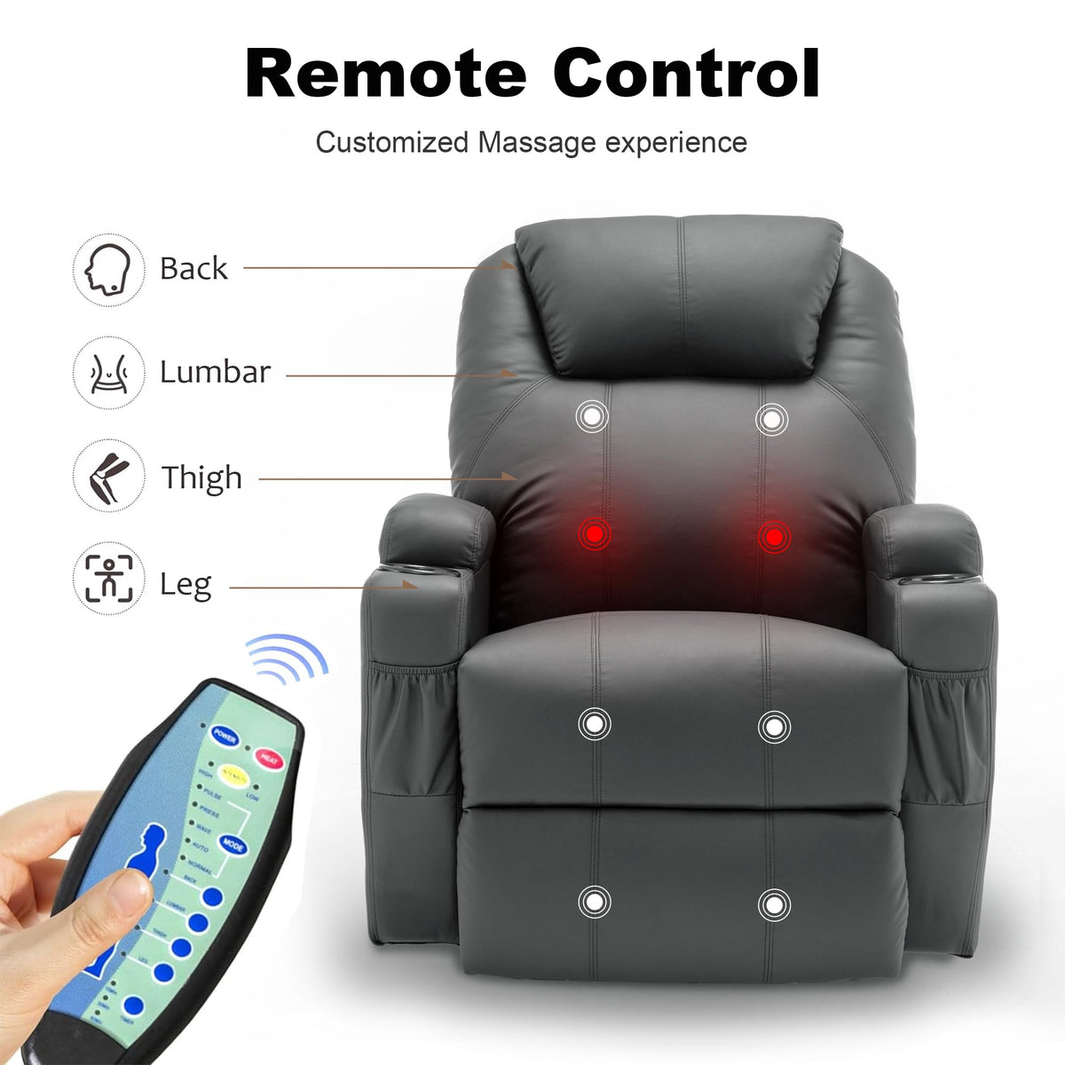 Massage Heat 360° Swivel Rocking Recliner Chair with Remote and Cup Holder U58376