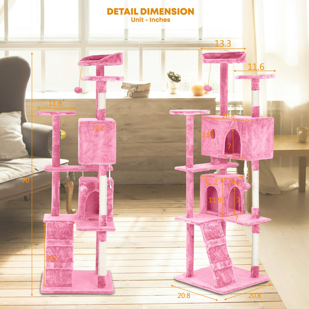 70in Pink Cat Tree with Scratching Post M462
